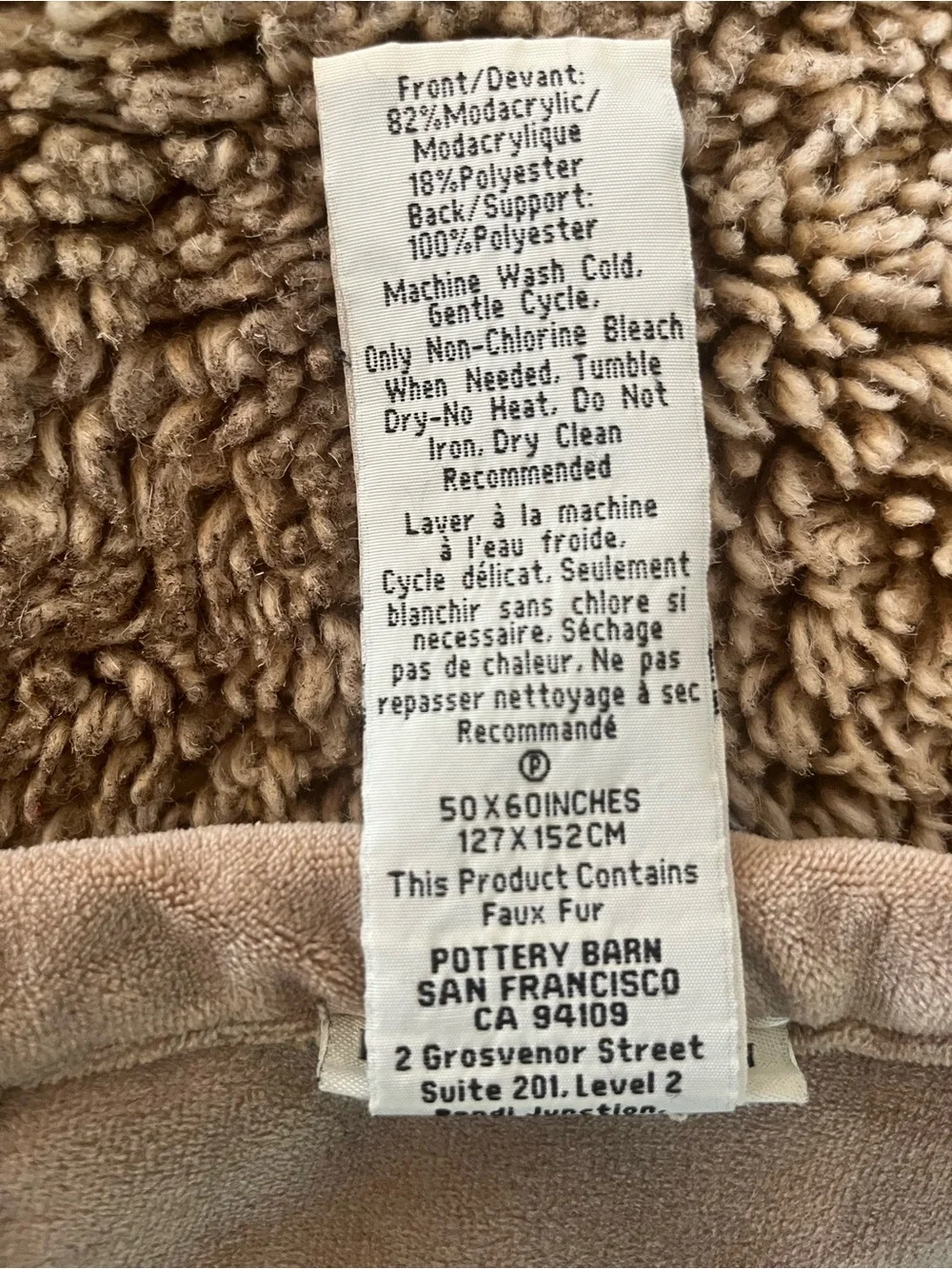 Pottery Barn Faux Fur Brown Throw Blanket